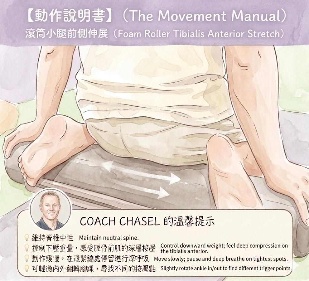 【動作說明書】滾筒小腿前側伸展：修復久站職人的足踝僵硬危機
