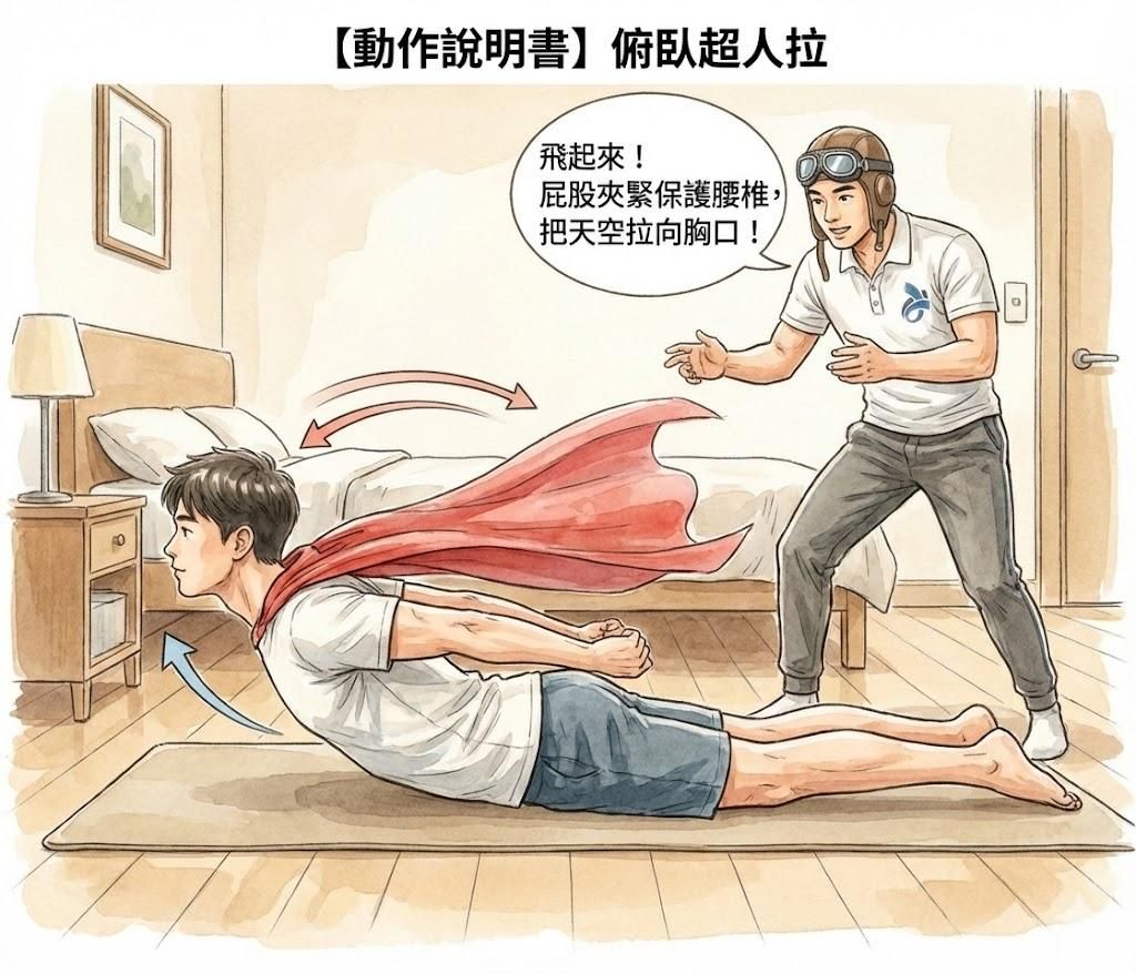 動作說明書：俯臥超人拉
