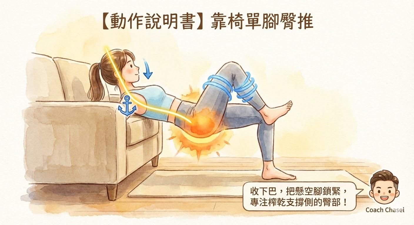 【動作說明書】靠椅單腳臀推：突破居家重量限制的終極力學挑戰 ​