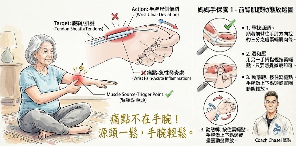 「動作說明書」：媽媽手痛起來要人命？第一步：千萬別再狂揉手腕了！