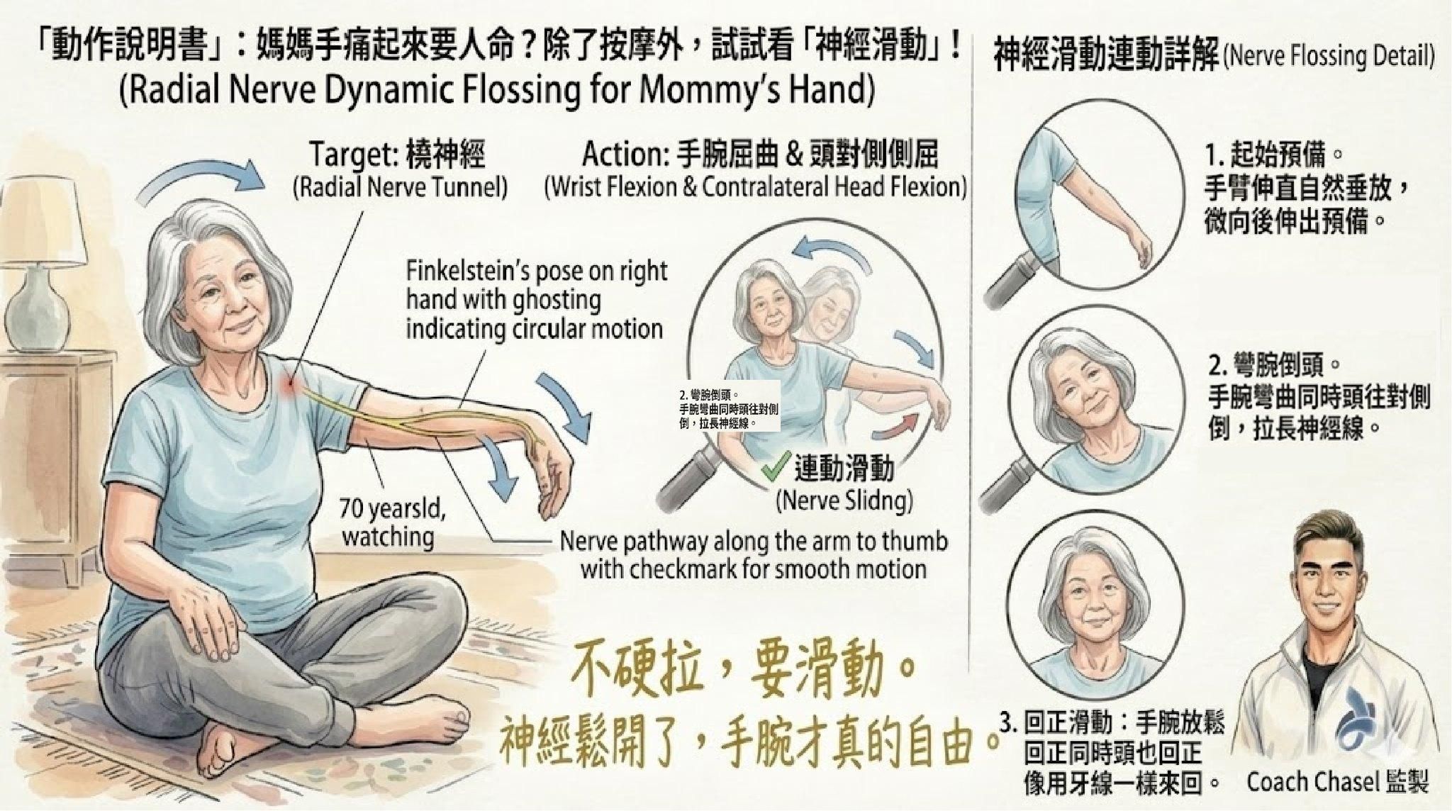 「動作說明書」：媽媽手第二步