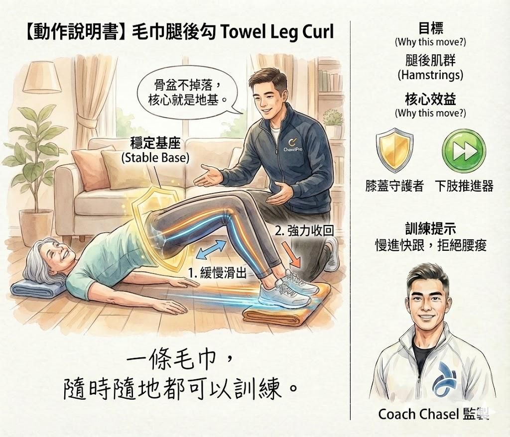 毛巾腿後勾 (強化下肢鏈的穩定地基)