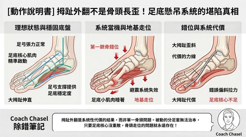 [動作說明書] 拇趾外翻不是骨頭變形？找出足底底盤的塌陷真相！