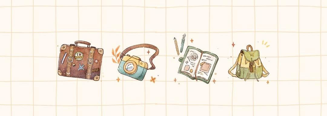 繪畫教學 — 旅行速寫小物：行李箱、相機、速寫本、後背包