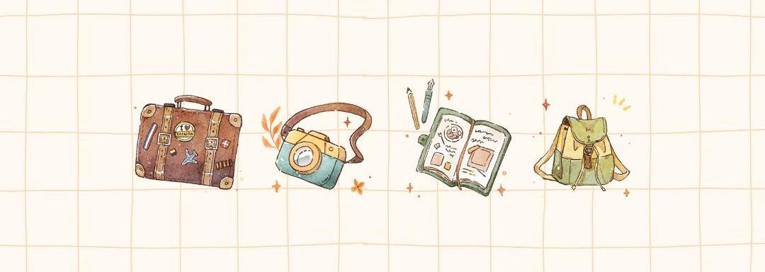 繪畫教學 — 旅行速寫小物：行李箱、相機、速寫本、後背包