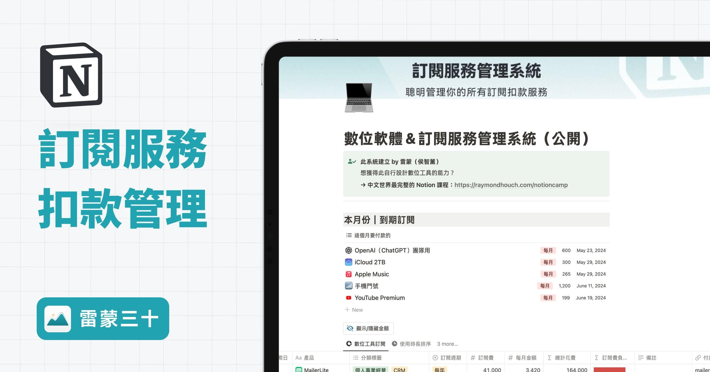 【Notion 模版】訂閱服務＆數位軟體管理系統