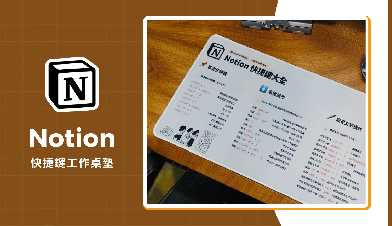 【已售完】Notion 快捷鍵工作桌墊（淺色版本）