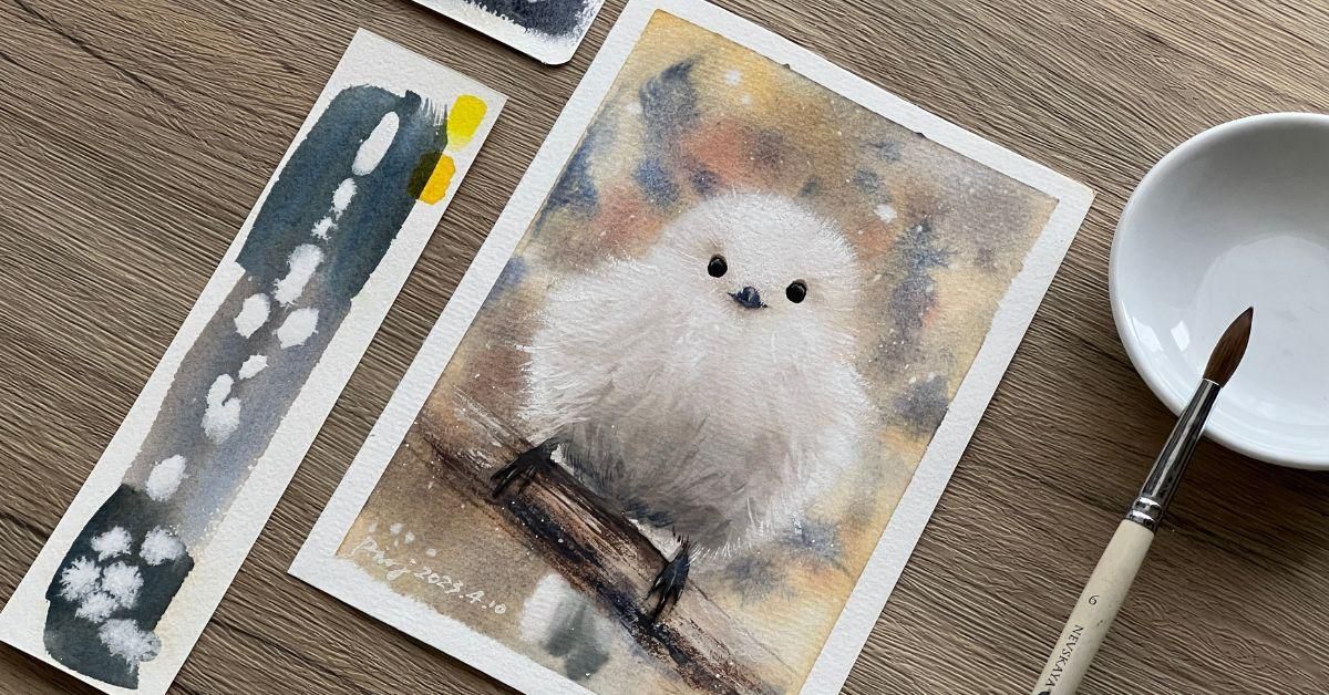 【圓滾滾雪雀】毛絨動物水彩畫