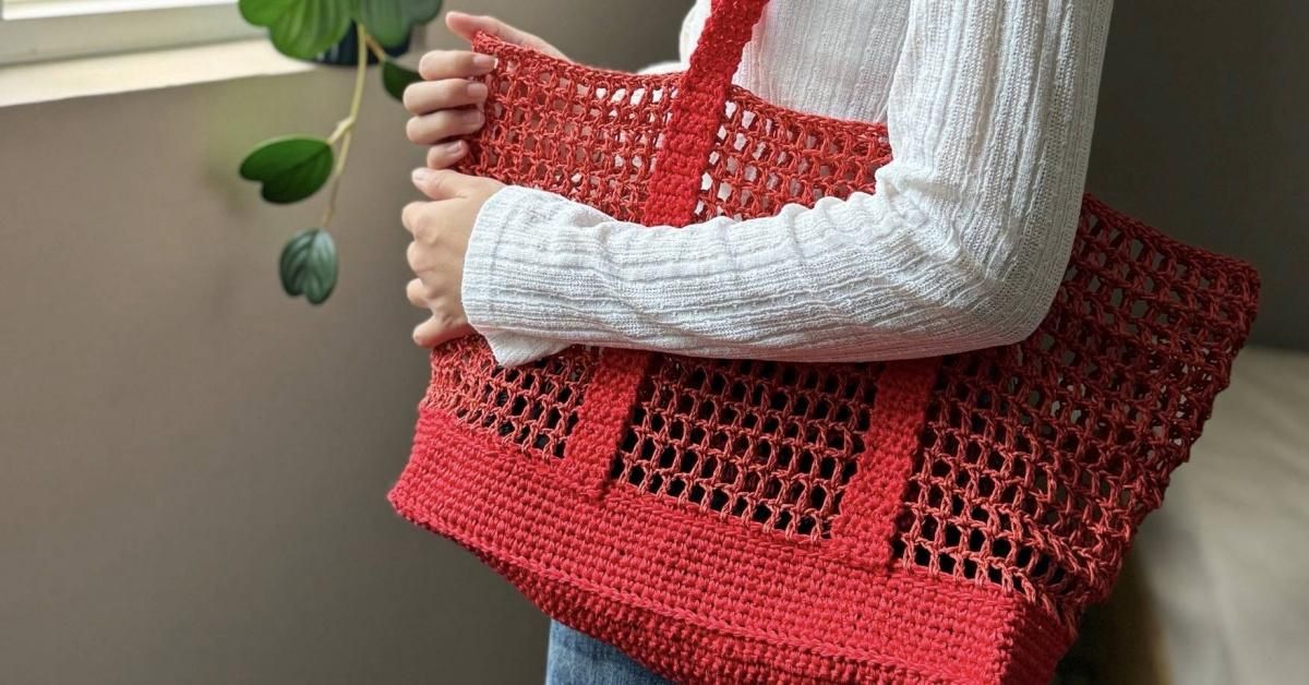 isk-033 日系時尚網格托特包|超值影音材料包 - 絕版色!日本韓紅色からくれない❗️線上課程+編織材料包