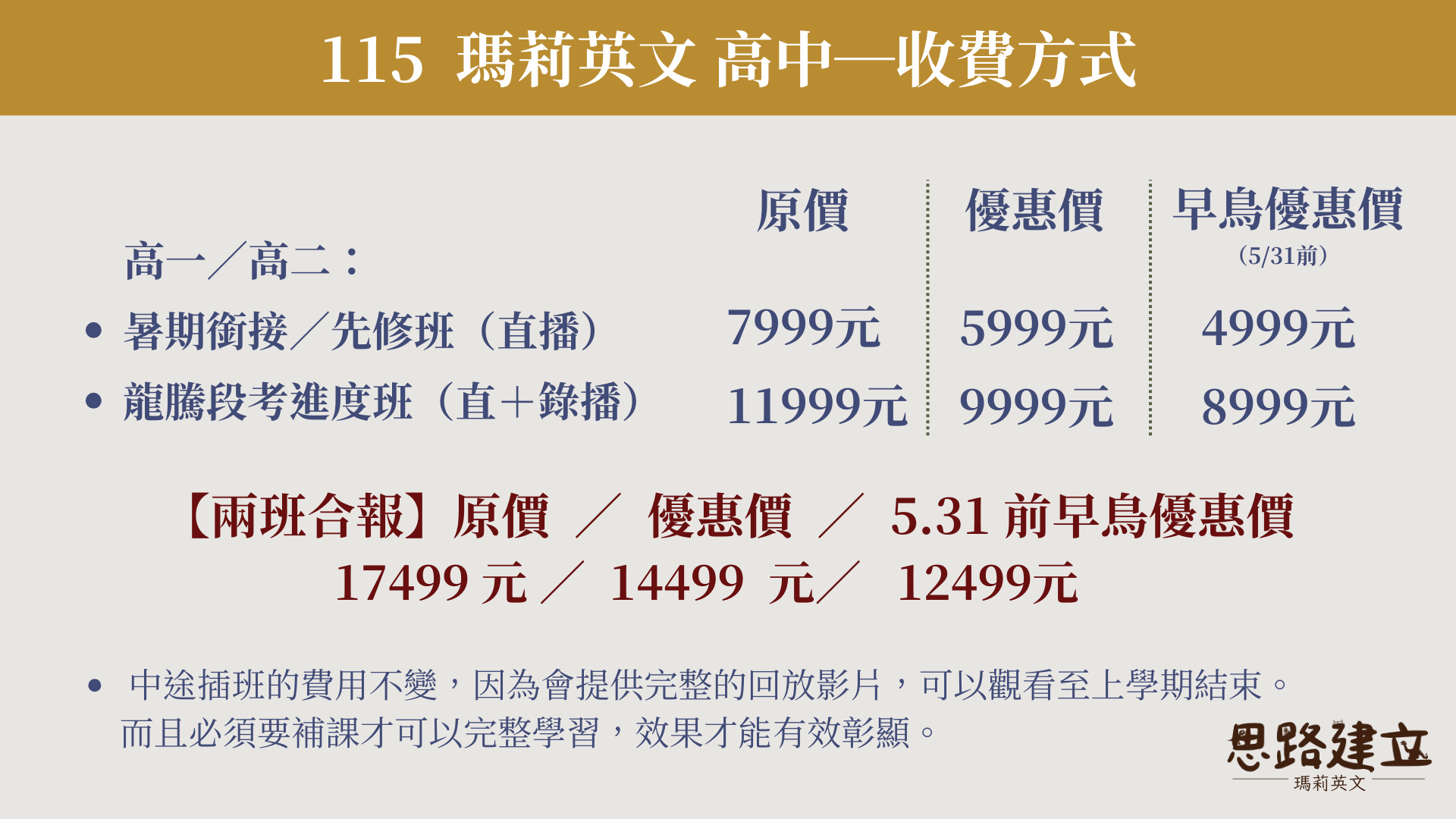 高一上：英文合報方案