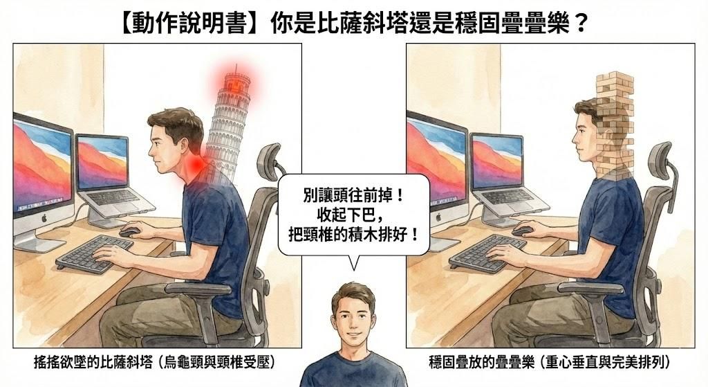 頸椎收下巴 （拯救烏龜頸，找回頭部重心的完美排列）