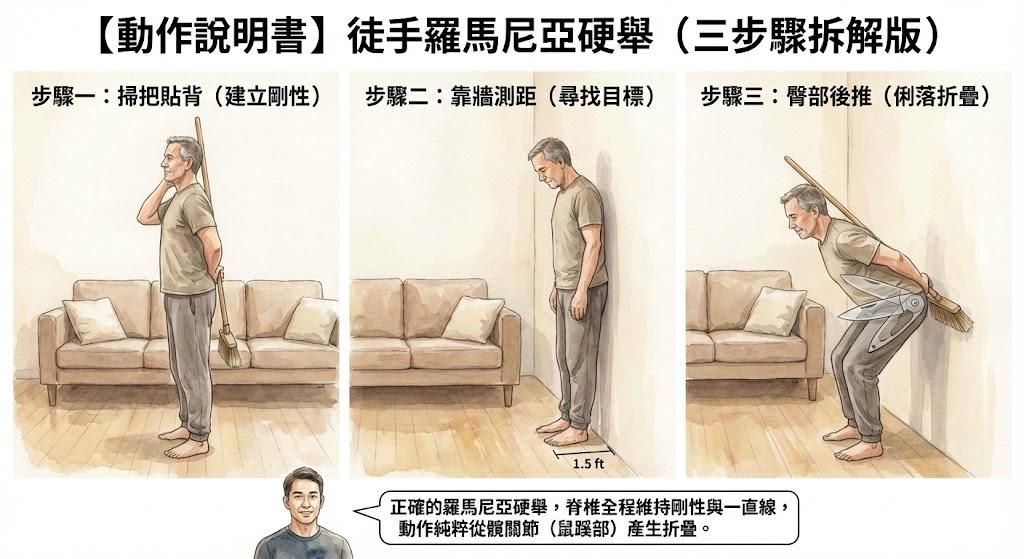 徒手羅馬尼亞硬舉（學會髖部樞紐，告別彎腰撿東西的閃腰危機）