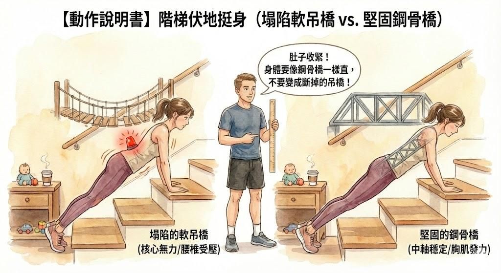 階梯伏地挺身：你的身體是塌陷的軟吊橋，還是堅不可摧的鋼骨橋？