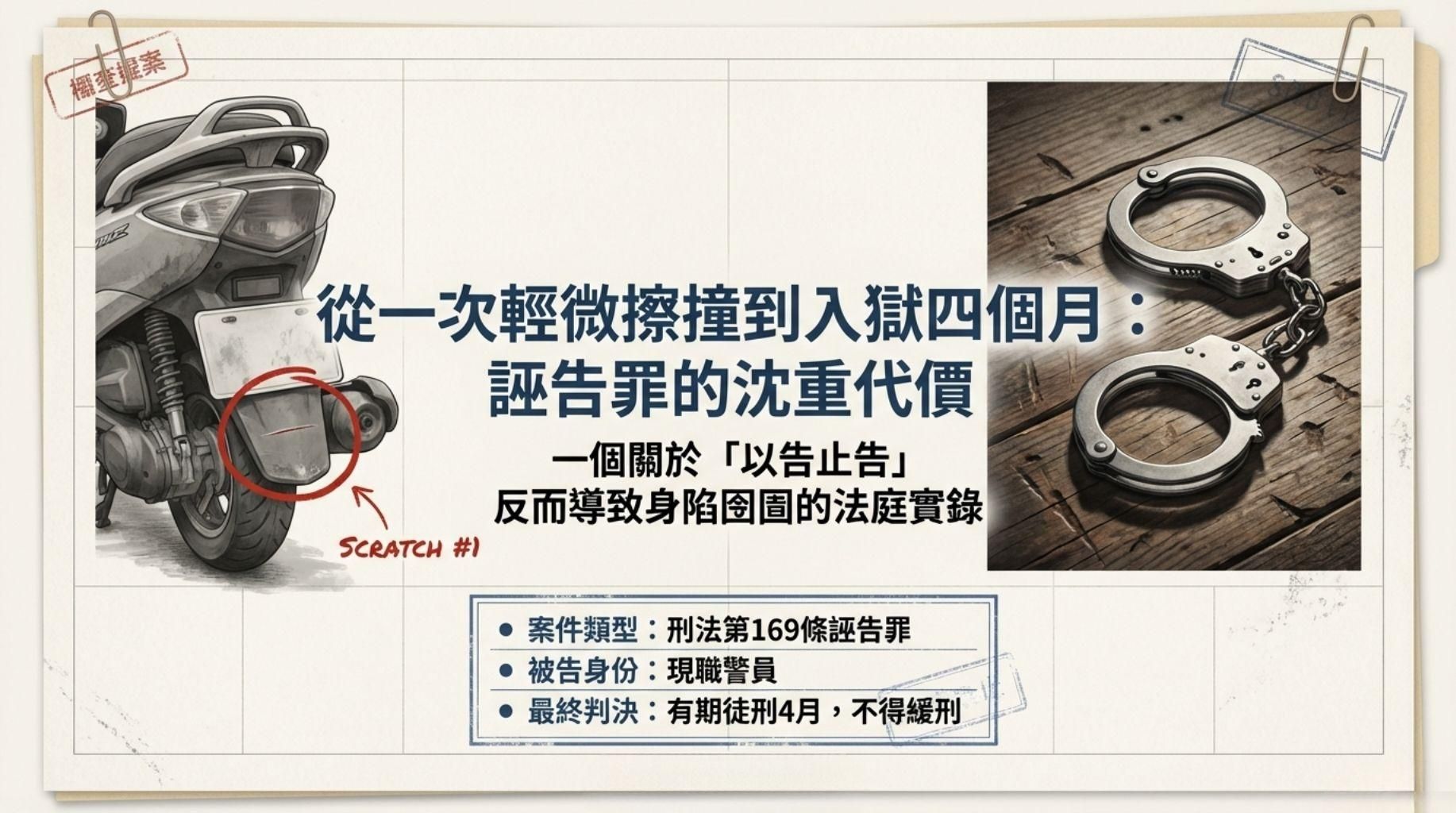 謊稱「身體撞方向盤」受傷，醫生一句「臨床臆測」成關鍵，女警誣告罪成。