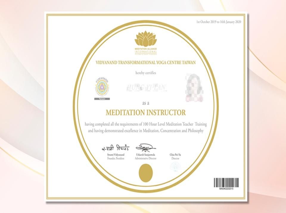 MAI 100 國際冥想靜心指導員證照課程說明