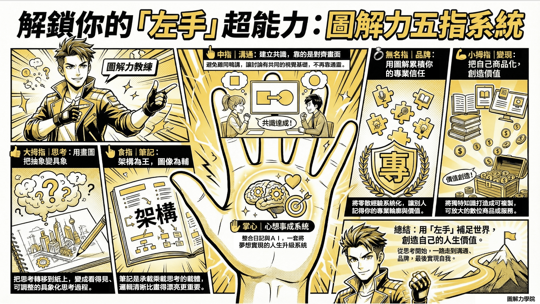 為什麼我用「非慣用手」來理解圖解？我花了十年建立的「圖解系統」