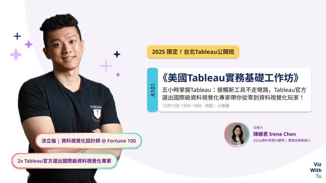 [完售！歡迎企業內訓、顧問服務需求] - A101《美國Tableau實務基礎工作坊》