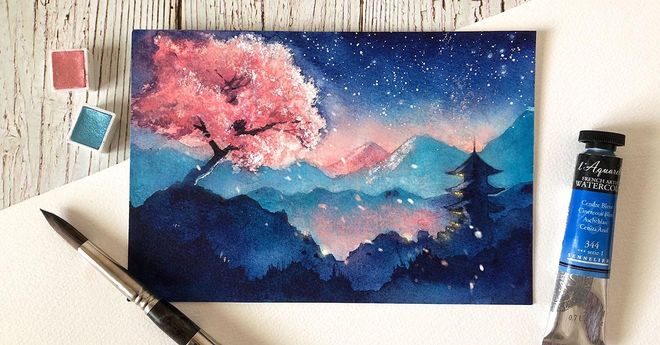 【山寺之櫻】星空水彩