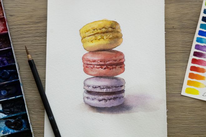 【法式馬卡龍塔】療癒甜點插畫