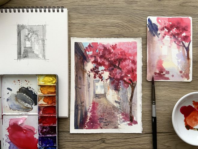 【愛琴海之夏】豔麗城市街景畫