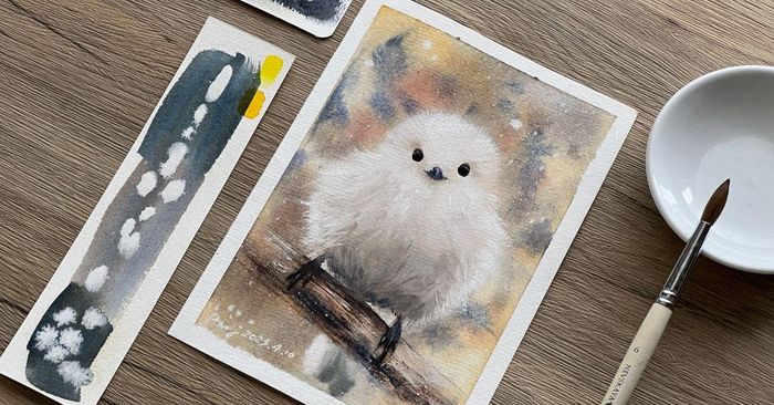 【圓滾滾雪雀】毛絨動物水彩畫