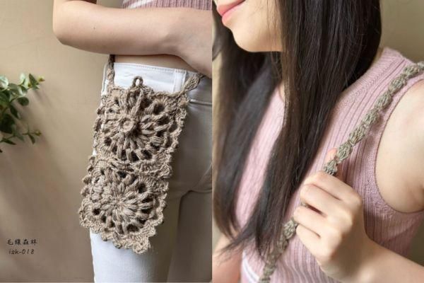 isk-018 花漾織片手機袋|超值影音材料包 - 售罄‼️超優惠❗線上課程+『赭棕』編織材料包(不含鉤針)