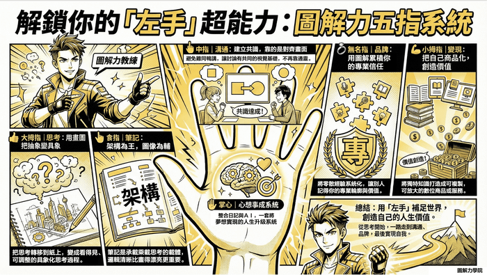 為什麼我用「非慣用手」來理解圖解？我花了十年建立的「圖解系統」